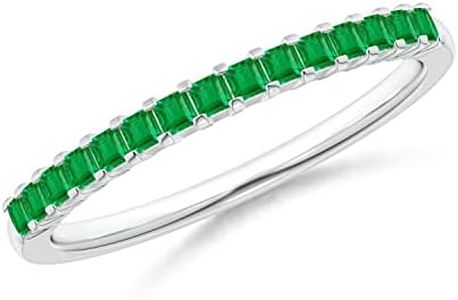 Angara Natural Emerald Wedding Ring for Women | Square Shape Emerald Half Eternity Ring in White Gold | May Birthday, Anniversary, Gemstone Jewelry Gift | AA | 1.5mm | Ring Size- 7
