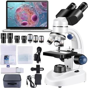 Woehrsh Microscope for Adults WF10x and WF25x eyepieces, 40X-2000X Magnification USB Camera, Microscope for Adults Suitable for Laboratory School Home Education（White Microscope）