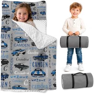 Personalized Toddler Nap Mat with Pillow & Blanket, Monogram Cars Nap Mats for Preschool Daycare, Custom Thickened Sleeping Bag for Kids, 11 Colors Rollup Sleeping Mat for Boys Gift Color17