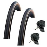 Schwalbe LUGANO 700 x 25c TAN AMBER WALL Pair Slick Road Racing Bike Tyres With Presta Tubes