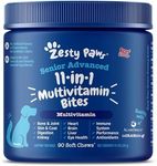 Zesty Paws Senior Dog Multivitamin Treats - Glucosamine for Dogs + Digestive Enzymes & Probiotics - Grain Free Dog Vitamins for Skin & Coat + Immune Health - Beef - Advanced - 90ct