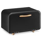 Navaris Bread Box - Metal Bread Bin Storage Tin with Front Opening Drop Down Door for Kitchen Counter or Shelf - Breadbox Storage Container - Black