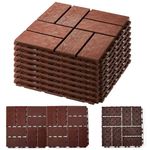 38 Pack Plastic Interlocking Deck Tiles, 12"x12" Patio Deck Tiles Plastic Composite Waterproof Outdoor Patio Floor Decking Tiles, for Porch Poolside Balcony Backyard 38 sq. ft(Dark Brown)