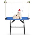 YITAHOME 42" Dog Grooming Table, Foldable Home Pet Bathing Station Table with Adjustable Arm, Non-Slip Desktop, Storage Tray& Noose, Blue