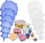 JIGUOOR Silicone Stretch Lids, 12 Pack Reusable Silicone Lids, Durable Food Storage Silicone Covers for Bowl, 6 Sizes to Meet Most Containers to Keep Food Fresh, Microwave Safe - Easy Clean