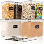 Simple Gourmet Airtight Food Storage Containers - Set of 6 Flour and Sugar Canisters for Pantry Storage and Organization - Marker & Labels Included