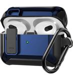 Meyaar Hard Case for Apple AirPods 4 ​​​​​​​Case Cover with Keychain, Automatic Snap Switch, Secure Case, Full Protective Case Cover for Apple AirPods 4th Generation 2024 (Black/Blue)