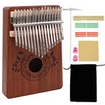 17 Keys Portable Sapele wood Kalimba Thumb Piano, African Mbira Sanza Likembe Finger Piano with Study Instruction Cloth Bag Tuning Hammer Thumb Sleeve Musical Gift for Kids Adult Christmas Birthday
