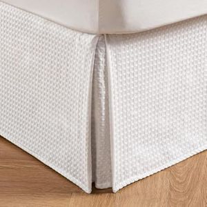 MIYE Pleated Waffle Weave Bed Skirt, Tailored Dust Ruffle 16 Inch Drop Easy Fit, Machine Washable (White, Full - 16" Drop)