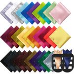 60 Pcs Handkerchiefs Men Pocket Square Handkerchief Assorted Solid Color Satin Handkerchiefs with 2 Pieces Pocket Squares Holder for Wedding Party Decoration, Multi Color, as shown