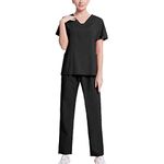 Scrubs for Women Set Stretchy 2 Piece Short Sleeve Medical Scrub Shirts and and Jogger Pants Summer Nurse Scrubs Set Workwear Scrubs for Women Set Jogger Pants (Black,XXL)