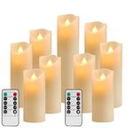 YIWER LED Candles,Flameless Candles Φ2.2 x H 6.3"/6.7"/7"/7.6"/8.5"/9.4" Real Wax Battery Candle Pillars, 10 Key Remote Control with 24 Hour Timer Function(Ivory,9)