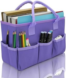 Organizer Storage Tote Bag for Art and Craft Supplies with Pockets, Purple Oxford Tote Bag for Artist, Kid, Teacher