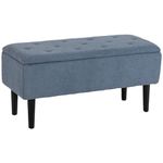 HOMCOM 15" Modern Ottoman with Storage and Wooden Legs, 47L Storage Ottoman with Lamb's Wool Upholstery, for Living Room, Bedroom, Blue