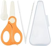 Baby Food Scissors with Travel Case and Tongs Set, Fully Detachable Ceramic Kids Food Scissors with Safety Lock, Dishwasher Safe, Ideal for Noodles, Meats, Vegetables, Pizza and Fruits (B)