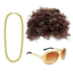 3 Pcs Hippie Costume Set Funky Afro Wig Sunglasses Necklace for 50/60/70s Theme Party, Gold(Medium)