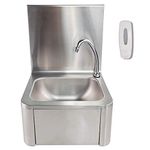 TAIMIKO Commercial Kitchen Knee Operated Hand Wash Sink Stainless Steel Kitchen Basin Hand Free Catering (with backplane)