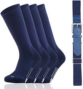 Youper Youth Baseball/Softball Belt & Socks Combo Set (2 Pairs of Socks & 1 Belt), Navy, Large