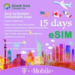 USA Canada Mexico Mobile Travel Plan(USA Travel sim Card): Flexible Days(15 Days Included), Unlimited Data/Calls/Texts, T-Mobile SIM (15 Days esim)