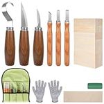 19pcs Wood Carving Tools Set for Beginners Kids Adults,Wood Whittling Kit with 8PCS Basswood Carving Blocks,Wood Working Tools Include 6PCS Whittling Knife,Gloves,Roll Bag,Sharpener for Widdling Kit