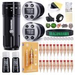 Dragonhawk Wireless Tattoo Gun Kit, Fold3 Rotary Machine Pen with 2 Replaceble Batteries, 20 Count Glide Extra Smooth Needles Cartridges, Adjustable Stroke Length