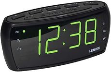 Lenoxx Large Number Clock Radio - Black, 4.6cm LED Display, Hi/Lo' Dimming, Eye-Catching Green LED, Easy-to-Read Numbers for Effortless Awakening - Black