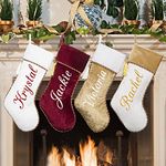 Ugiftcorner Personalized Christmas Stockings 1 Pack Velvet Christmas Stockings with Tassel for Family Kids Large Red Christmas Stockings Xmas Farmhouse Fireplace Hanging