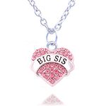 Sister Gifts Necklace for Women Girl Pink Blue Clear Crystal Love Heart Big Sister Charms Pendant (Pink Crystal)