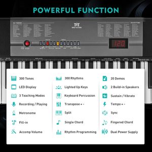 MUSTAR 61-Key Lighted Keyboard – Black Electronic Piano