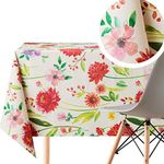KP HOME Wipe Clean Tablecloth - Rectangular 78x55in | 200x140cm - Blooming Floral Meadow PVC Table Cloth - Plastic Wipeable Outdoor Waterproof Table Cover in Cream With Colourful Flowers
