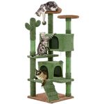 Yaheetech 138cm Cactus Cat Tree, Large Cat Tower for Indoor Cat, Scratching Posts Multi Level Cat Climbing Tree Play House Activity Centre w/Condo & Ball, Green/Brown