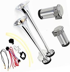 YIYDA Klaxon de voiture Air Horn 165db Klaxon de camion 12V Haut-parleur de Trompette à double tube en zinc chromé argenté avec deux pompes à air Compresseur Car Horn pour 12V camion bateau SUV etc