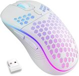 Wireless Gaming Mouse Honeycomb 2.4G USB Cordless Mouse RGB Rechargeable PC Game Mice with 7-Color LED Lights，3 Adjustable DPI for Windows Laptop Desktop Computers -White