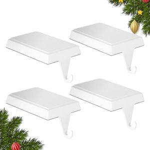 4-Pack Christmas Stocking Holders for Mantel, Weighted Metal Hooks, White