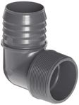 Spears 1413 Series PVC Tube Fitting, 90 Degree Elbow, Schedule 40, Gray, 1" Barbed x NPT Male