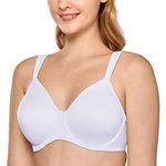 Delimira Women's Non-Padded Minimiser Bras Full Coverage Seamless Underwire Plus Size Smooth T Shirt Bra White 36DD