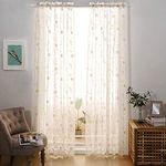 MYSTIC-HOME Embroidery White Sheer Curtains 84 Inches Long, Rod Pocket Sheer Drapes for Living Room, Bedroom, 2 Panels, 52"x84", Semi Crinkle Voile Window Treatments for Yard, Patio, Villa, Parlor.