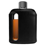 Ragproper Modern Glass Hip Flask - Durable Leather Covered Flask for Whiskey, Spirits, & Other Liquor - Ideal Glass Flask for Men & Women (Double Shot 240ml, Leather Black)