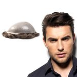 Superhairpieces Men's Toupee NM101 Premium Natural Indian Remy Hair 0.2mm 8"x10" Super Clean PU Thin Skin Hairpiece Mens Human Wigs Toupee for Men (Brown Black)