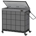 Laundry Hamper with Heavy Duty Caster Wheels; 3 Sections Clothes Hamper with Lid; 132L Laundry Basket with Removable Liner Bag; Laundry Sorter with Metal Handle (Grey)