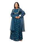 FIORRA Women's Teal Blue Georgette Printed Gown with Dupatta SET0127