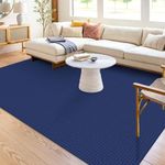 KOZYFLY Boho Rugs for Living Room 6X9 ft Washable Area Rug for Bedroom Rubber Backed Large Floor Carpet Dark Navy Braided Woven Cotton Area Rugs for Dining Room Bedroom Living Room