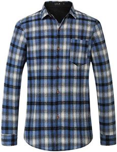 SSLR - Camisa de Franela para Hombre, Manga Larga, con Botones, Casual, a Cuadros, Negro Azulado, Medium