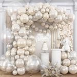 White Balloons Garland Arch Kit,120Pcs Pearl Sand White and Double Stuffed Balloons Garland Different Sizes for Girl Women Birthday Bridal Baby Shower Wedding Party Bachelorette Decorations