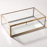 Art India Collections Glass Jewelry Box, Brass Glass Box for Jewelry, Glass Box Big Size 11x7x4,inches Gold inches (Handmade & Brass and Mirror Material)