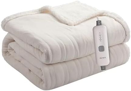 BRILLIO Electric Heated Blanket Flannel & Sherpa 72"x84" Full Size - 4 Heat Levels, 10H Auto Shut Off, Fast Heating, Cozy and Comfortable, Warm Gifts, Machine Washable - White