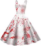 Halloween Costume Women's Scary Halloween Dress Gothic Evening Dress Cocktail Dress Bloody Zombie Bride Costume Horror Elegant Wedding Dress Sleeveless Print Halloween Dress for Women, White #5, S