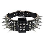 PET ARTIST 2.0" Width Luxurious Leather Sharp Spike Studded Dog Collar,Black M Size Training Dogs Necklace Anti-Biting