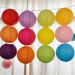 Rozi Decoration Paper Round Hanging Ball Lantern Lamps (Multicolour, 12 Inch) - Pack of 5