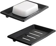 DODAMOUR 2 Pcs Soap Dish for Shower Wall, Stainless Steel Soap Bar Soap Holder, Soap Saver Tray with Drain for Bathroom, Kitchen (Black)